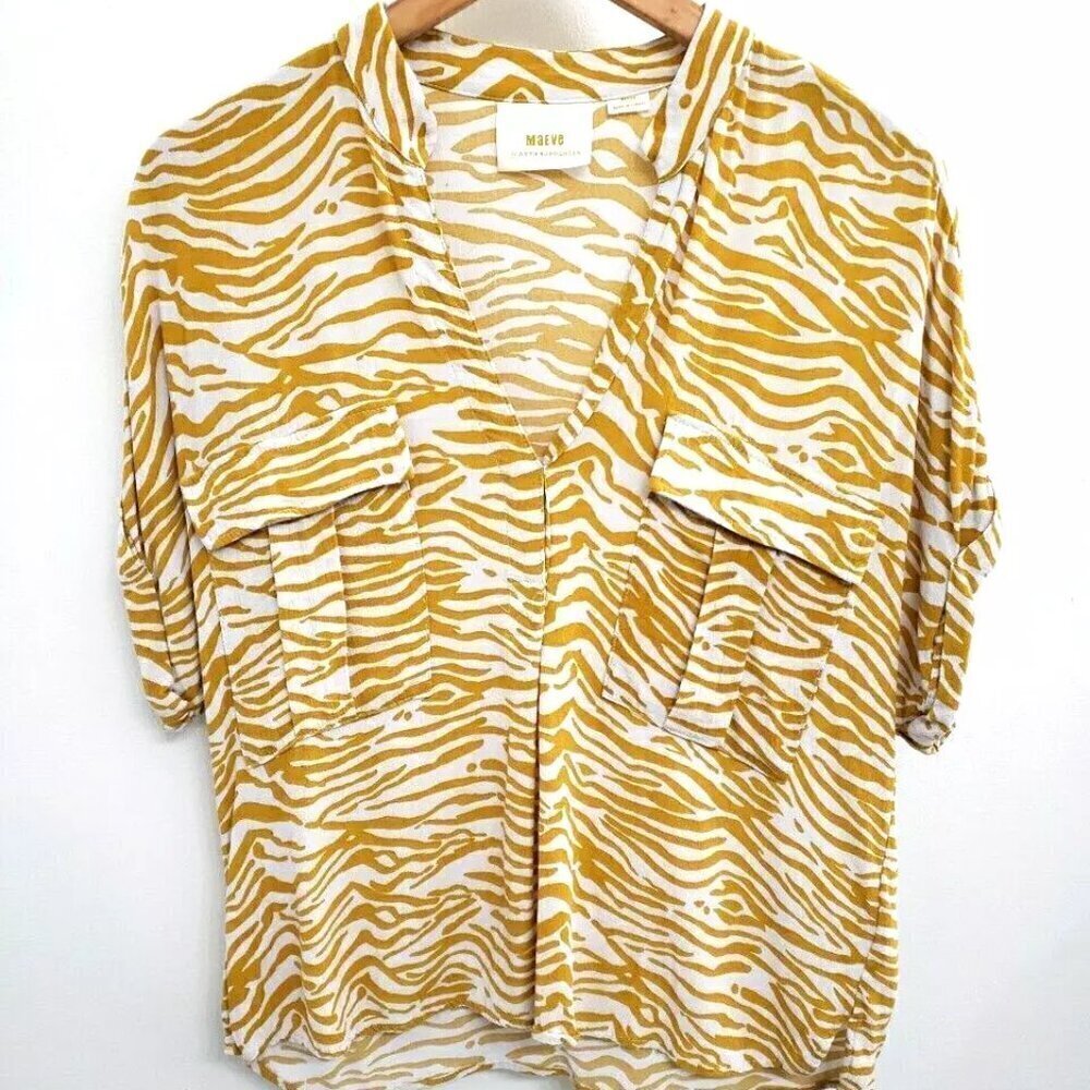 Maeve Anthropologie Yellow and White Zebra Print Top Women's Sz M